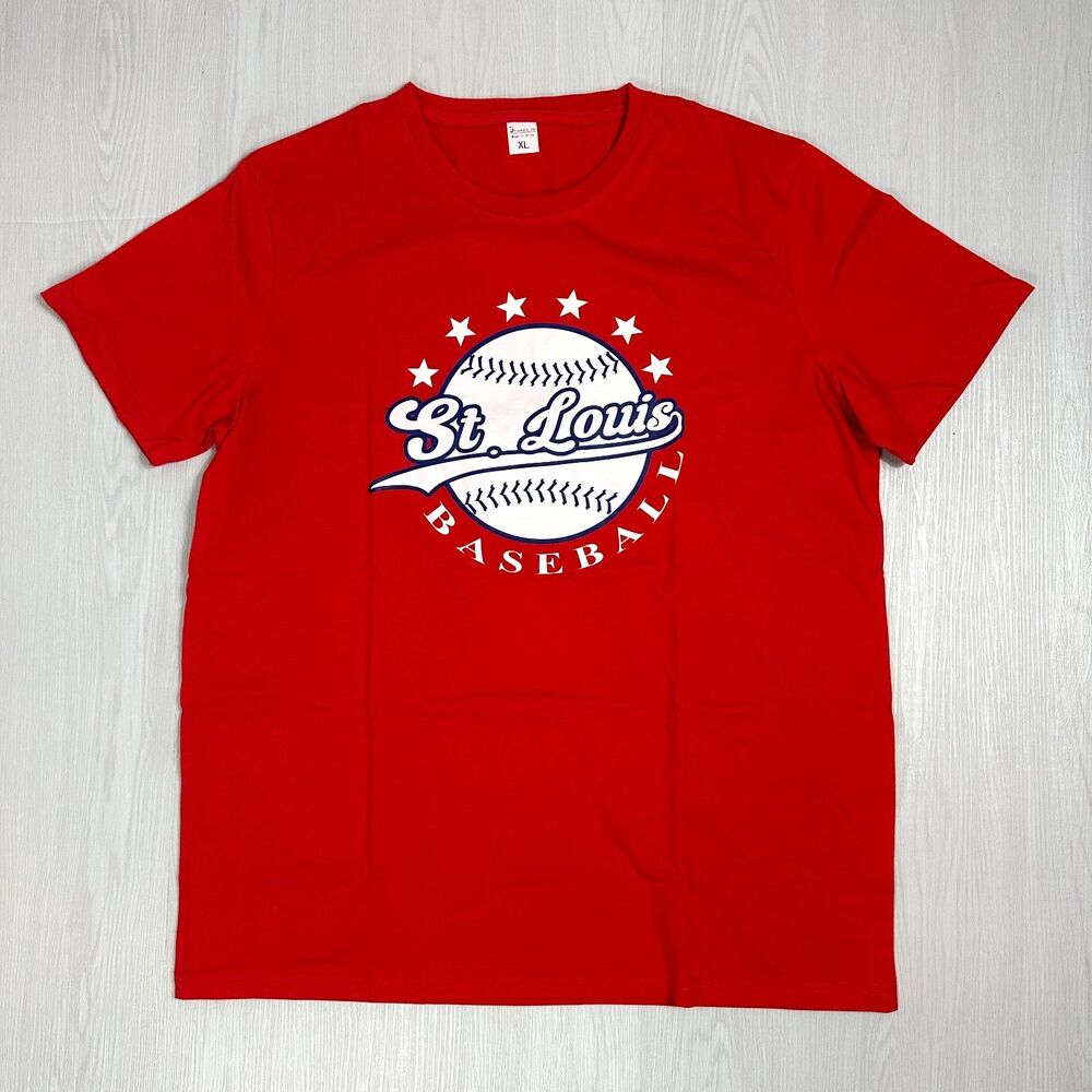 THREE IN Unisex St. Louis Baseball Red Short Sleeves Round Neck T-shirt XL
